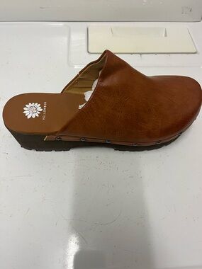 Yellow Box Brown Leather Slide Clog with Studded Trim